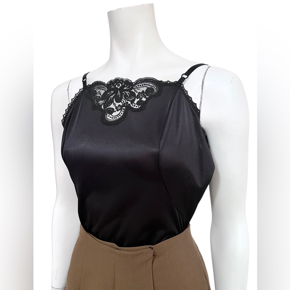 VINTAGE Deadstock Nylon Lace Black Camisole Top